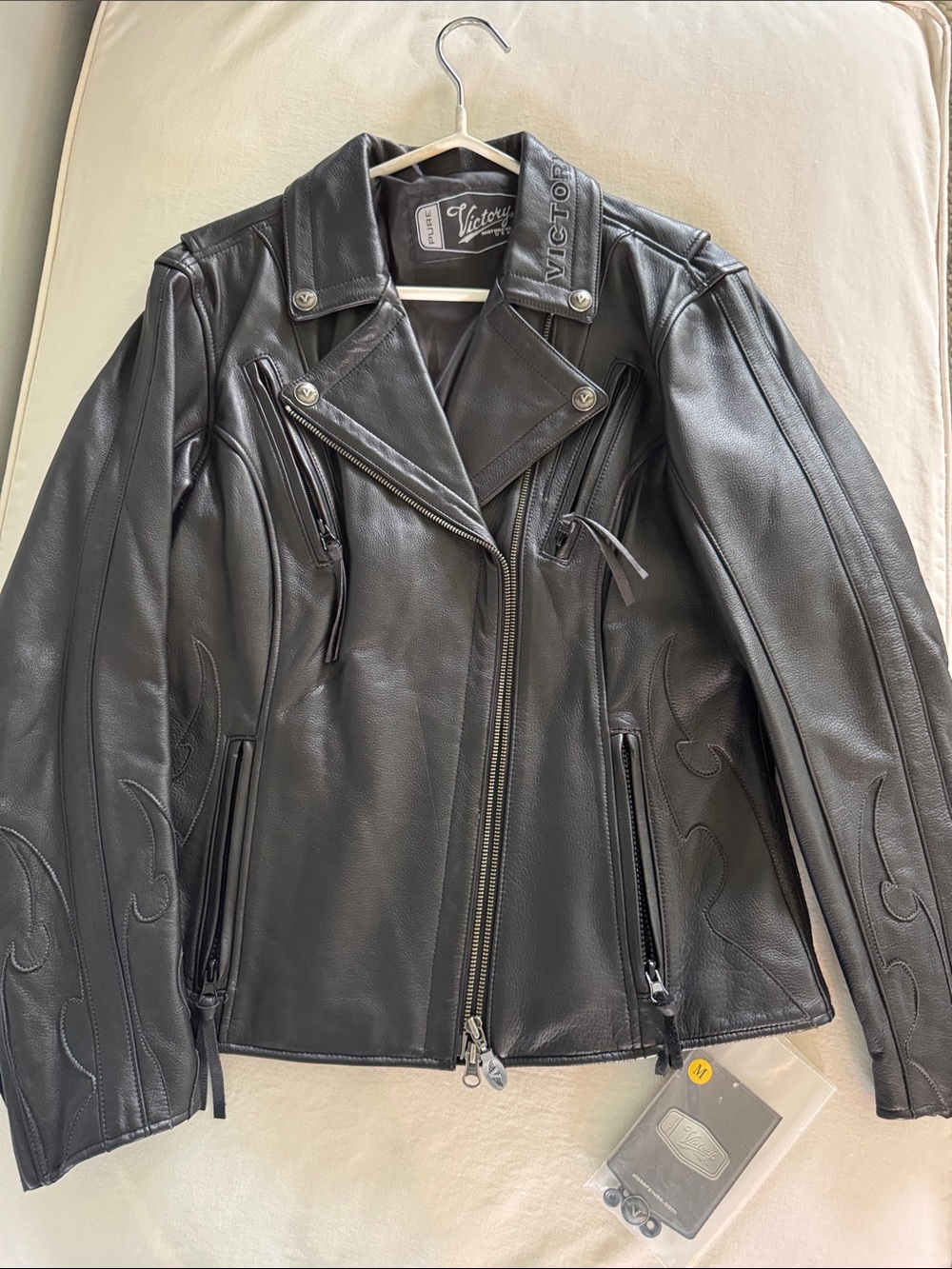 Victory Black Leather Biker Jacket